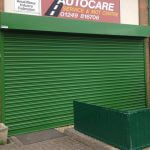 Green shop roller shutters