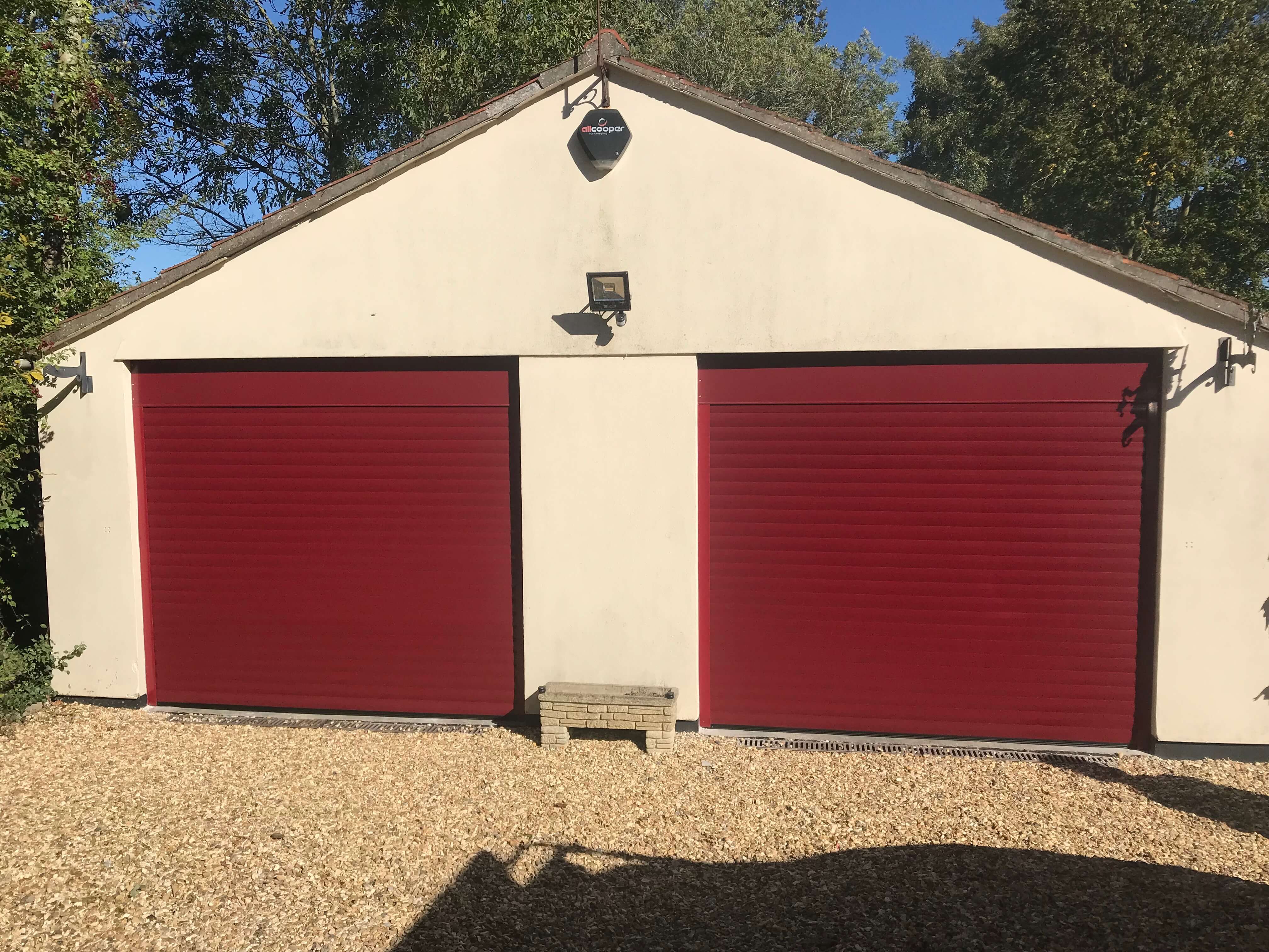 Red double garage doors