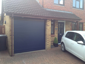 Blue residential garage door